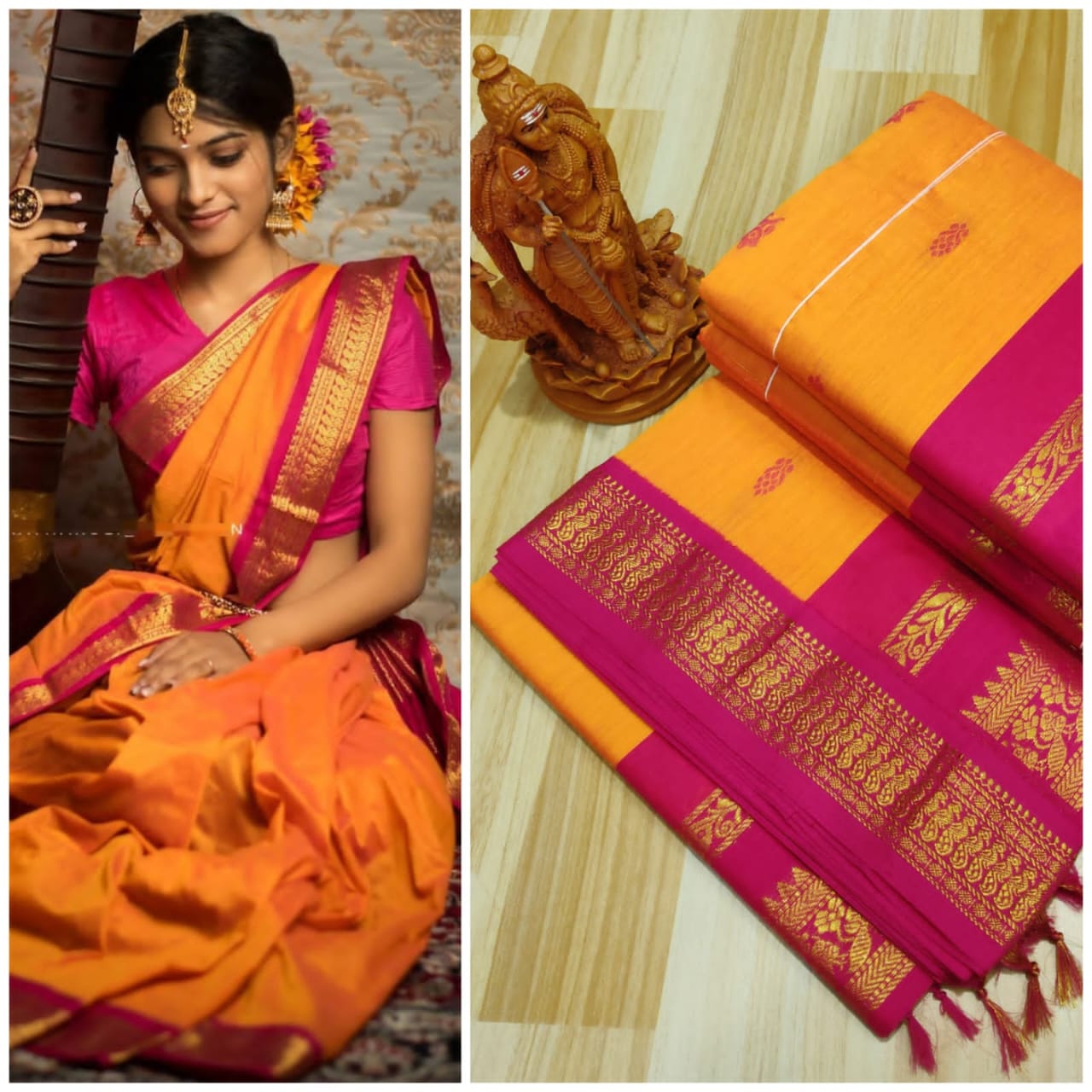 Prink and orange Kalyani cotton – shakthistyles