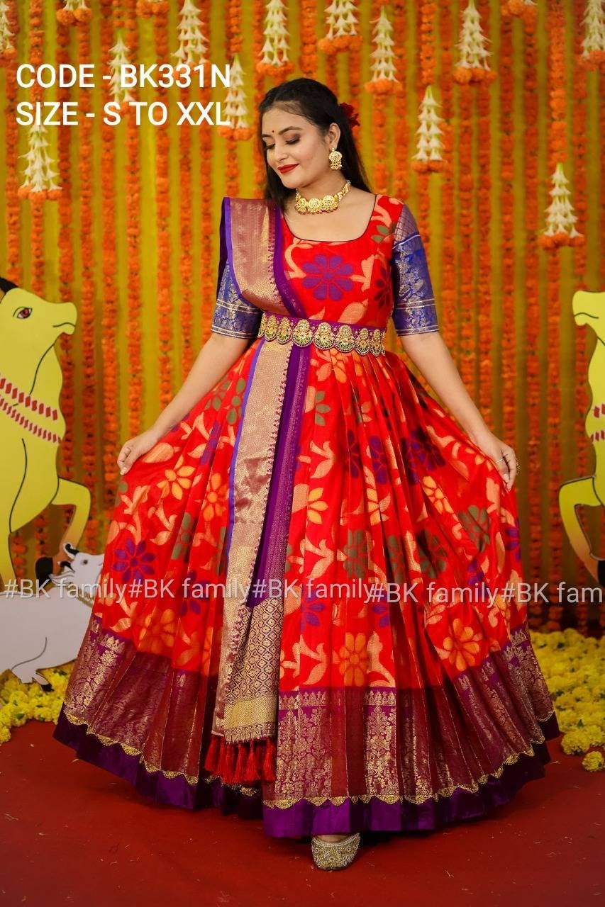 Long hot sale pattu dress