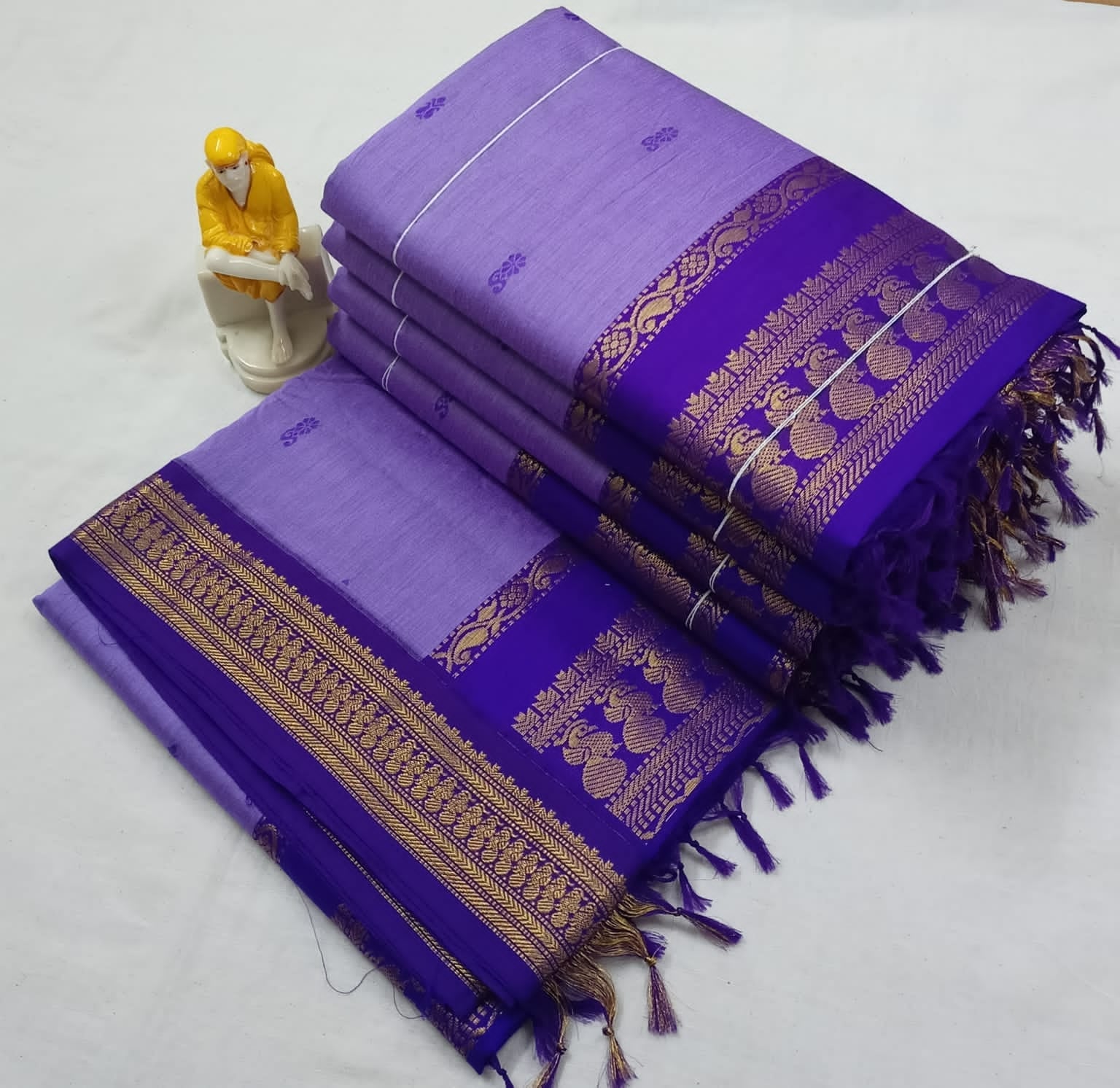 Silk Linen Plain Saree Blue Colour with contrast border and attached  Running Blouse Violet Purple colour saree (Any Colour  Customizable)-Indiehaat – Indiehaat.com