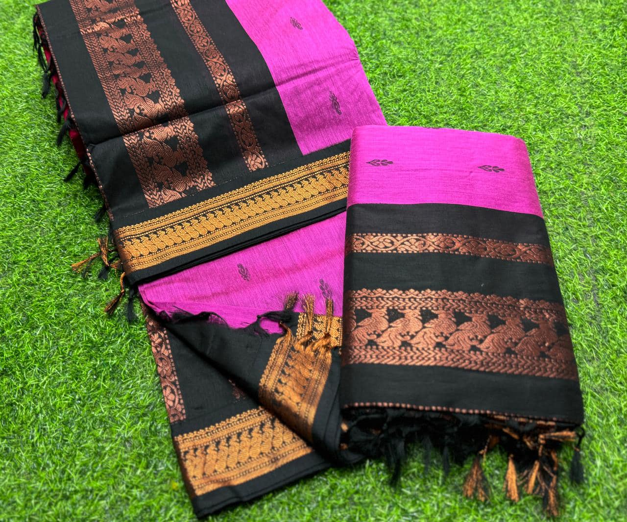 Pink and Black Kalyani Cotton Gatwal saree