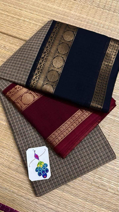 Ganga Jamuna border pure kanchi cotton saree in check