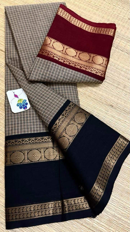 Ganga Jamuna border pure kanchi cotton saree in check