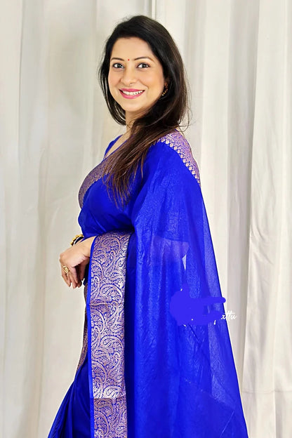 Semi banarasi warm silk - Navy blue