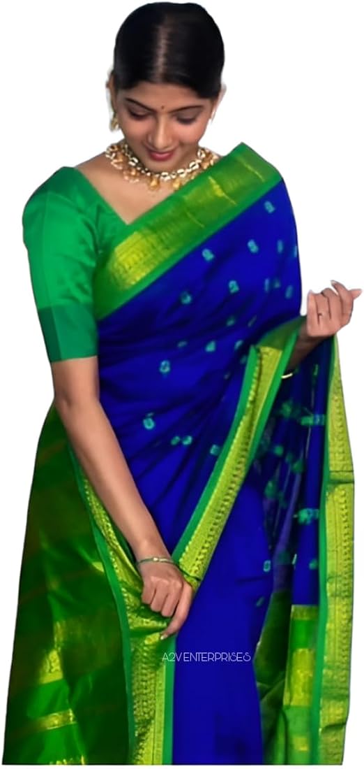 Blue and apple green kalyani cotton saree