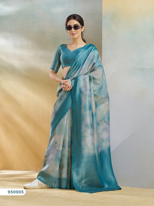 handloomed weaving koral silk saree - Sky blue hue