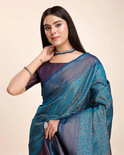 Soft silk - Jacqard sarees - copper blue