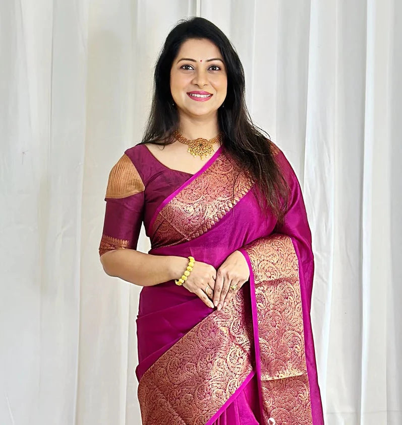 Rani Pink Paithani Silk Saree With Meenakari Motifs