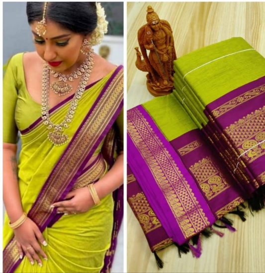 Apple green and purple kalyani cotton saree