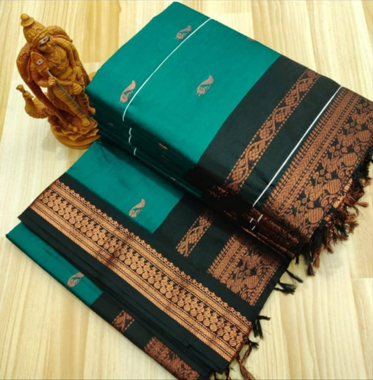 Turquoise and black kalyani cotton saree