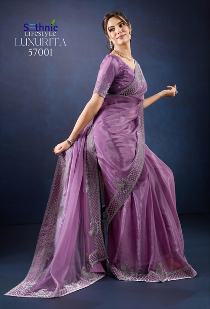 Onion pink designer partywear saree