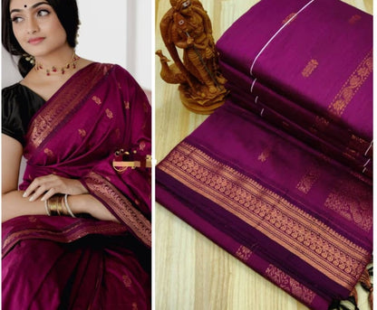 Attractive dark magenta kalyani cotton saree