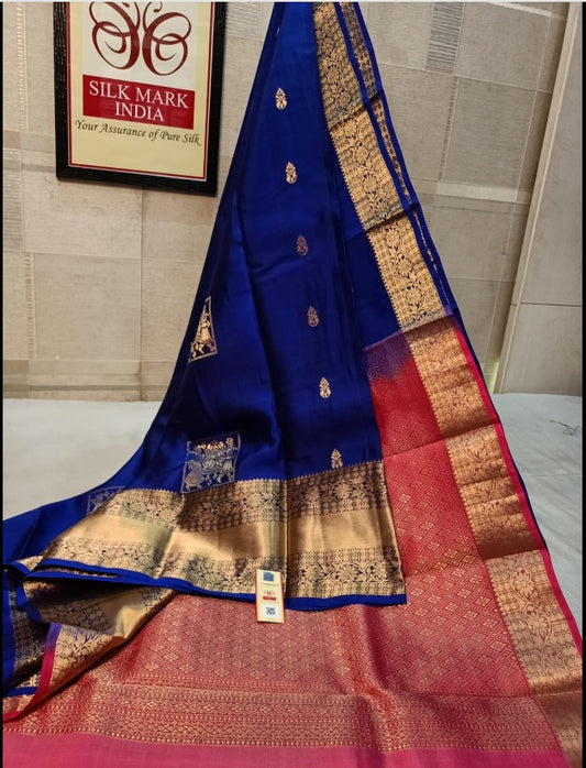 Traditional navy blue kanchipuram silk saree