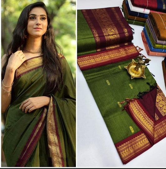 Green a d Maroon kalyani cotton saree