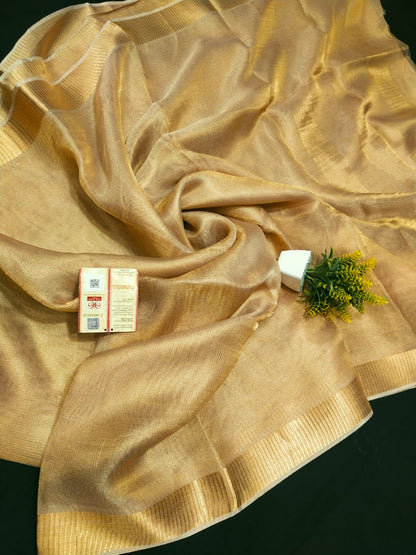 Gold Linen tiussue saree - handloom saree - Gold