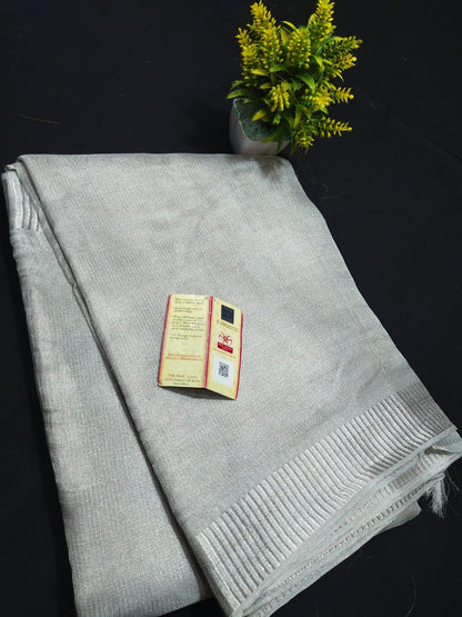 Silver Linen tiussue saree - handloom saree - Gold