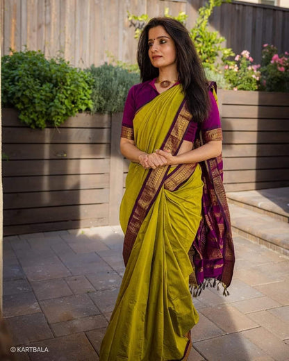 Apple green and purple kalyani cotton saree