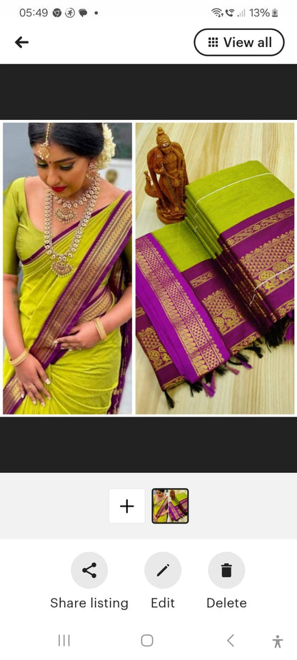 Apple green and purple kalyani cotton saree