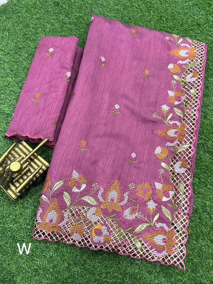 Onion pink visca slub silk saree