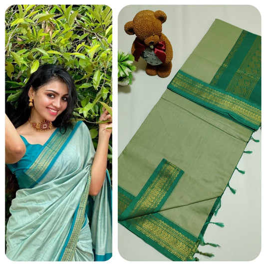 Kalyani Cotton Gatwal saree - sea blue