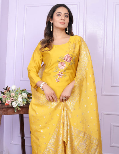 Honey mango yellow Russian  silk shalwar set