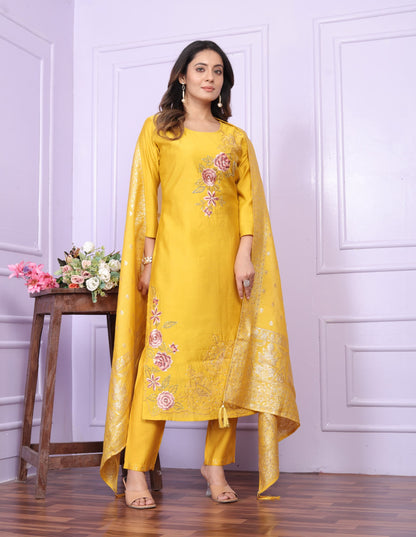 Honey mango yellow Russian  silk shalwar set