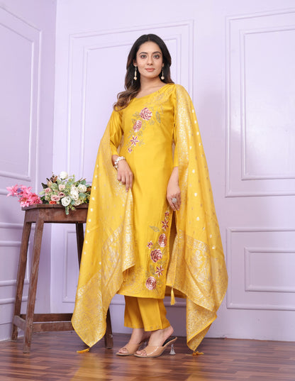 Honey mango yellow Russian  silk shalwar set