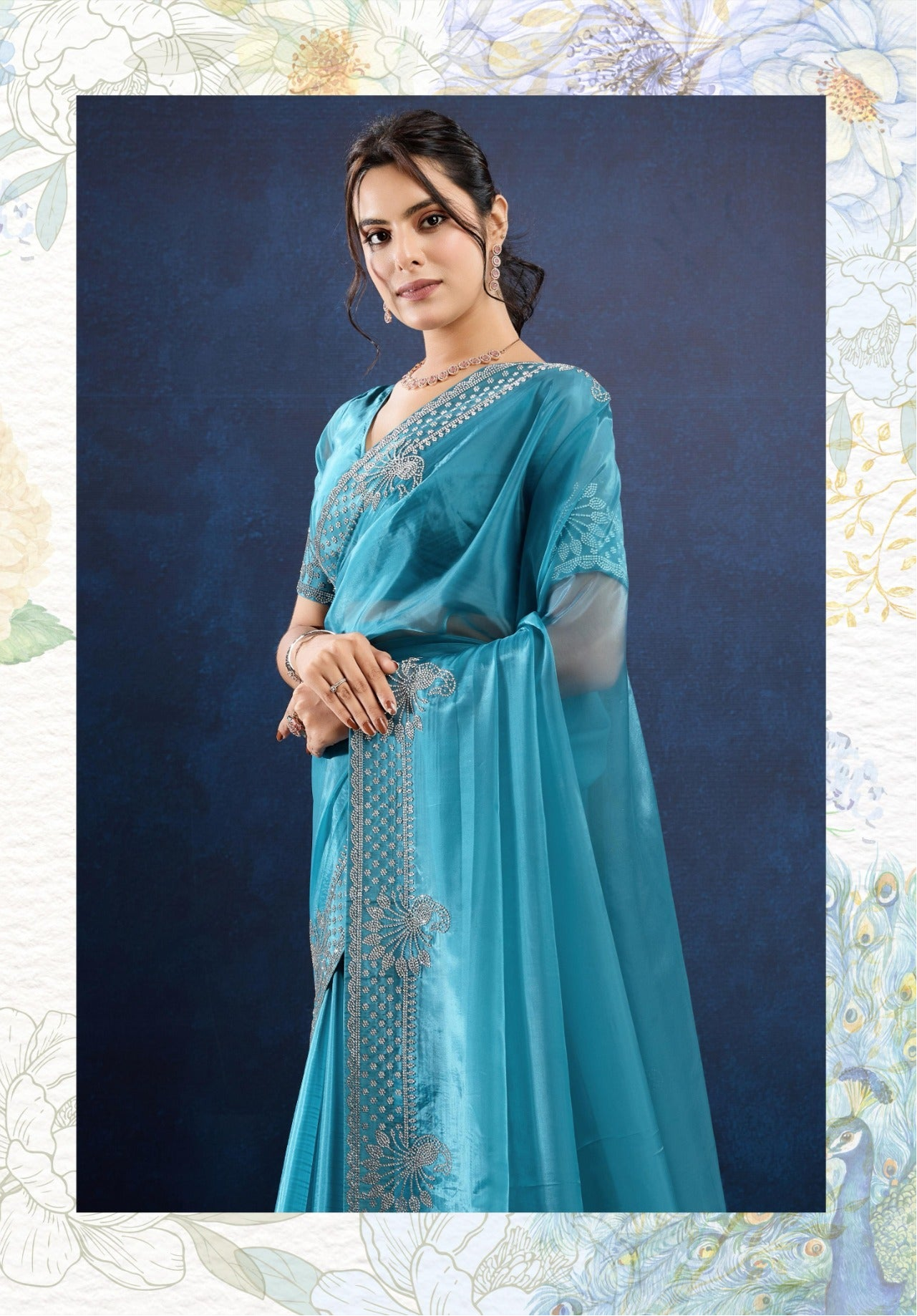 Rama blue designer party wear saree