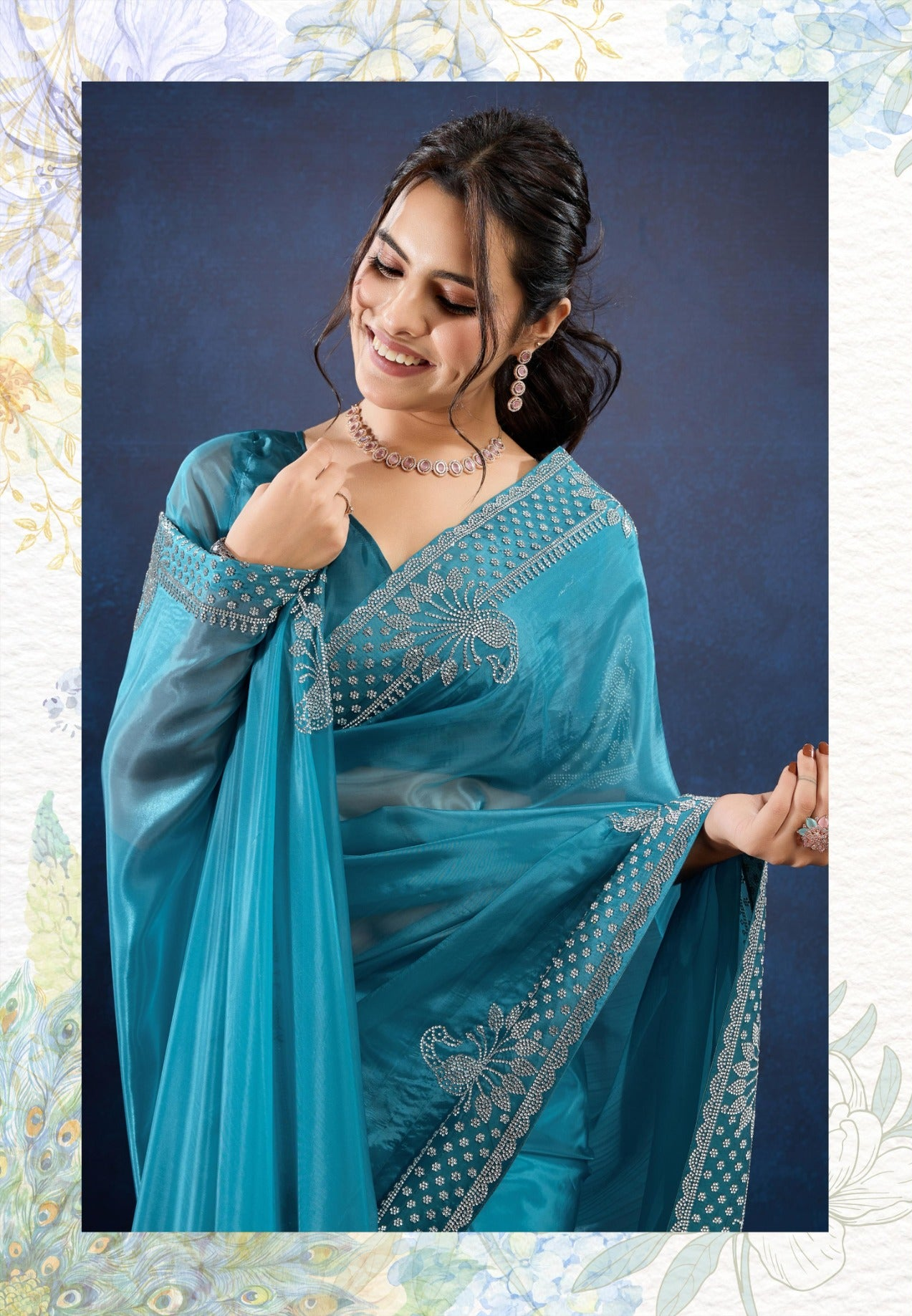 Rama blue designer party wear saree