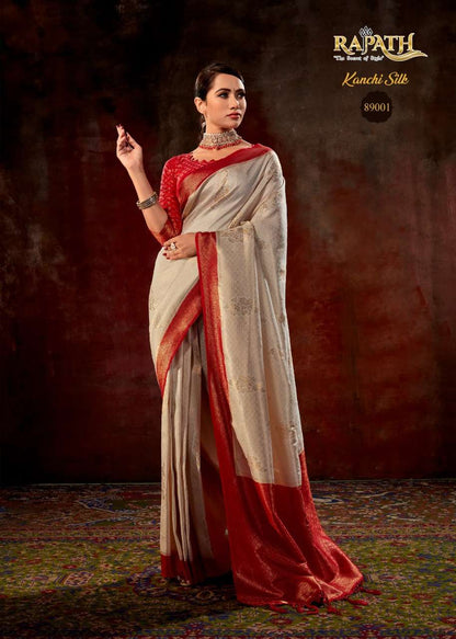 Banarasi soft silk saree in red and white shades