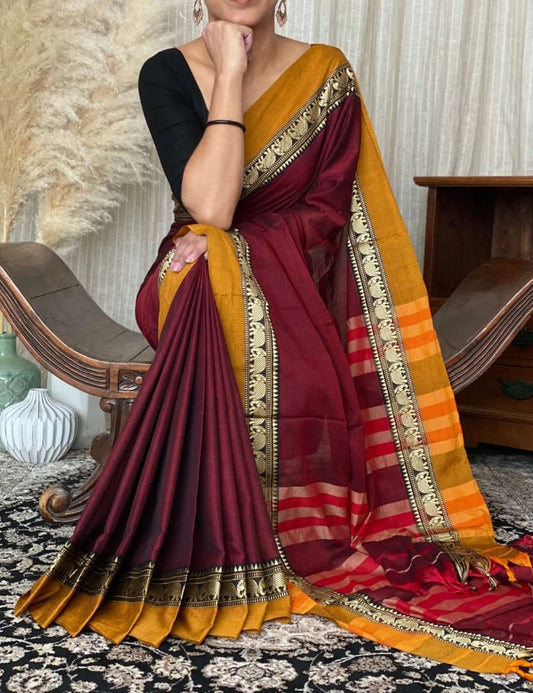 Magenta - Pure Narayanpeth Mercerised Cotton Sarees