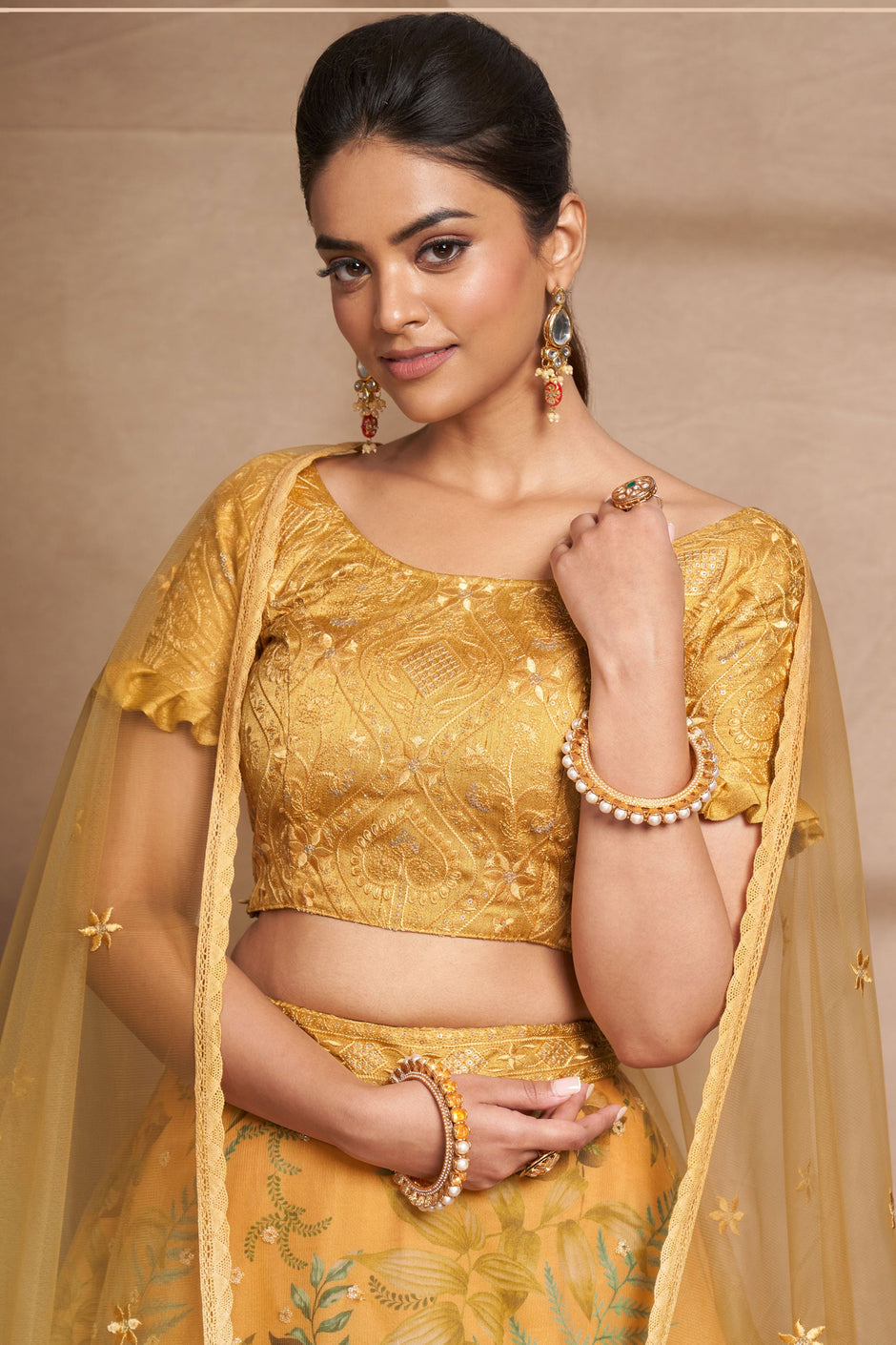 Sequins Work Yellow Color Organza Lehenga