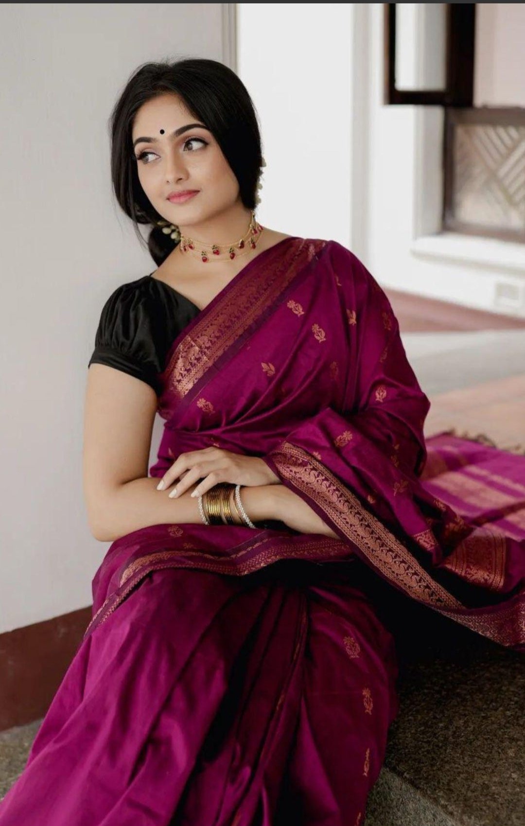 Attractive dark magenta kalyani cotton saree