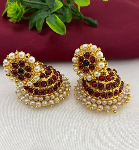 bharatanatyam jewellery - Kemp Stone Earrings - Jhumki