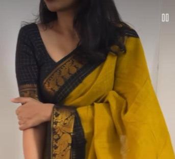 Mustard and Black annam design Madurai sungudi cotton saree