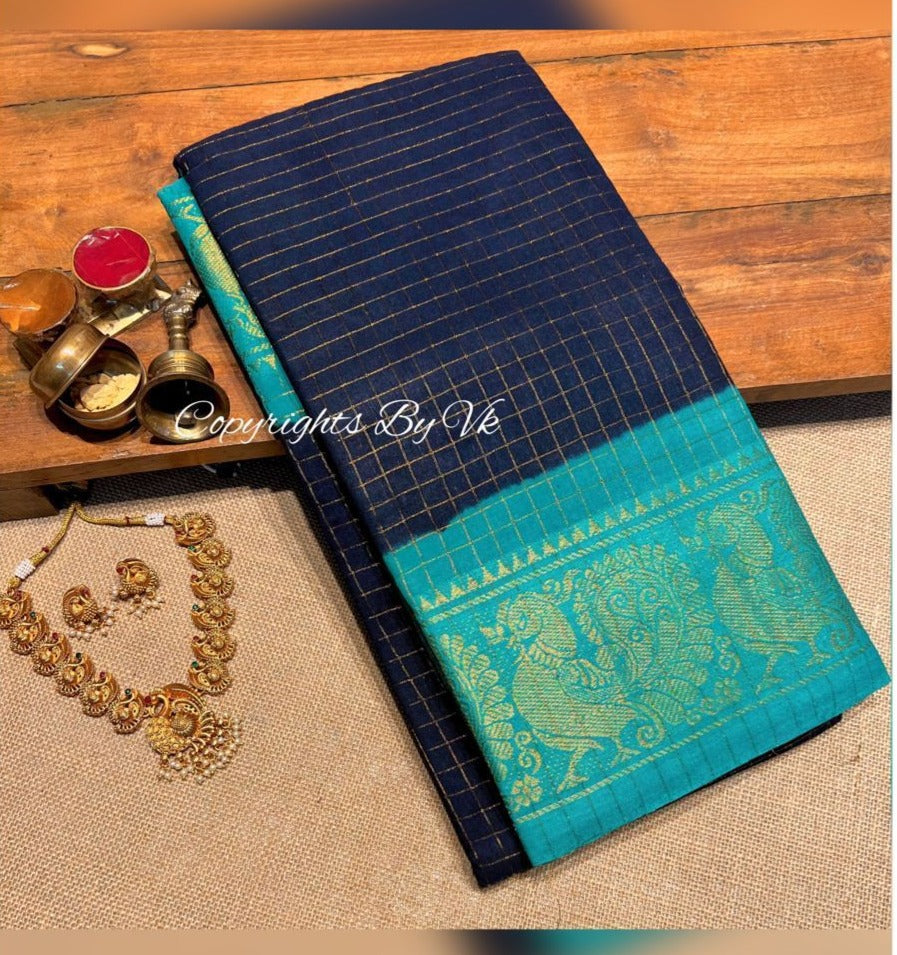 Cotton Madurai Sungudi Jari Checks Gold Saree, 5.5 m (Separate Blouse  Piece) at Rs 1175/piece in Madurai