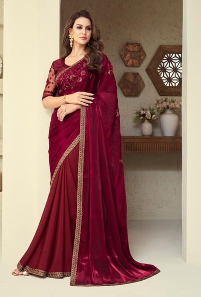 Maroon party wear saree