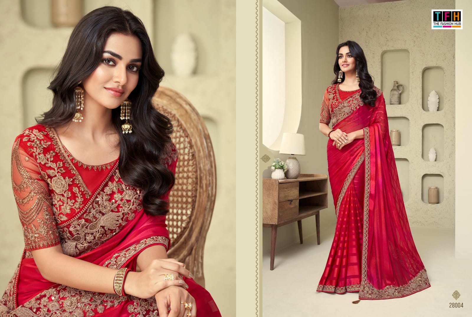 Red Party Wear Saree in Georgette with Embroidered - SR24018