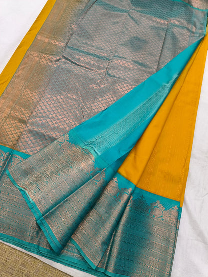 Pattu saree - Mustard and Turquoise