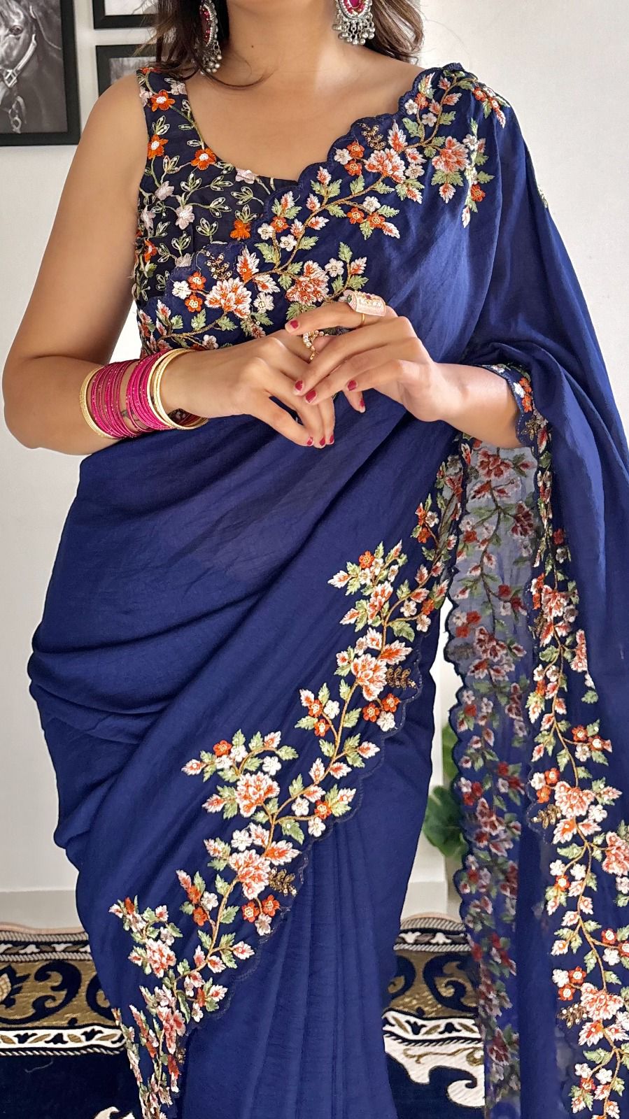 Buy Ladusaa Vine Vichitra Silk Floral Saree with Bouse for Women¿s Online @  Tata CLiQ