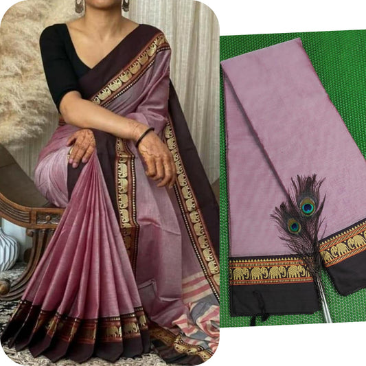 Onion Pink Pure Narayanpeth Mercerised Cotton Sarees