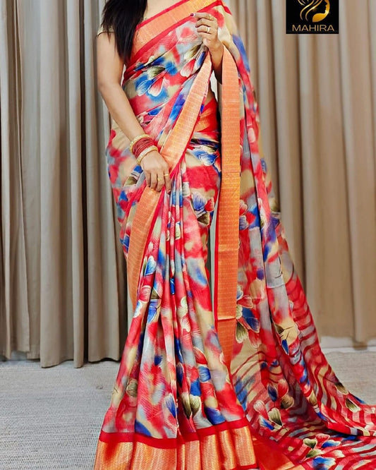 Red Pure Soft Chiffon Saree