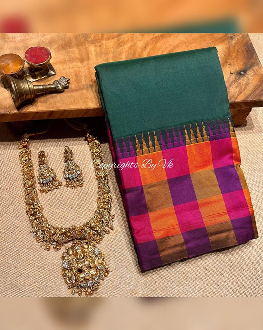 Semi silk pattu saree with check border