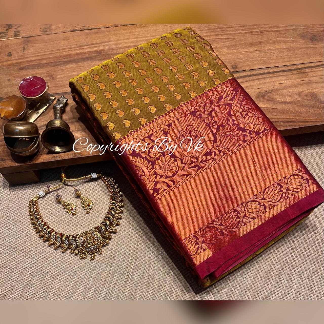 Cinnamon Brown Semi silk pattu saree