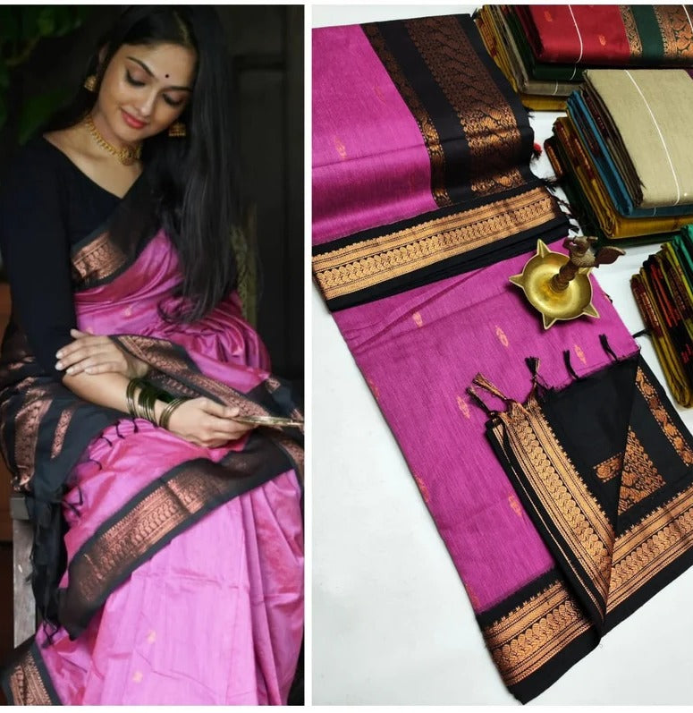 Pink and Black Kalyani Cotton Gatwal saree