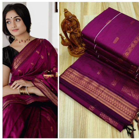 lovely purple Kalyani Cotton Gatwal saree