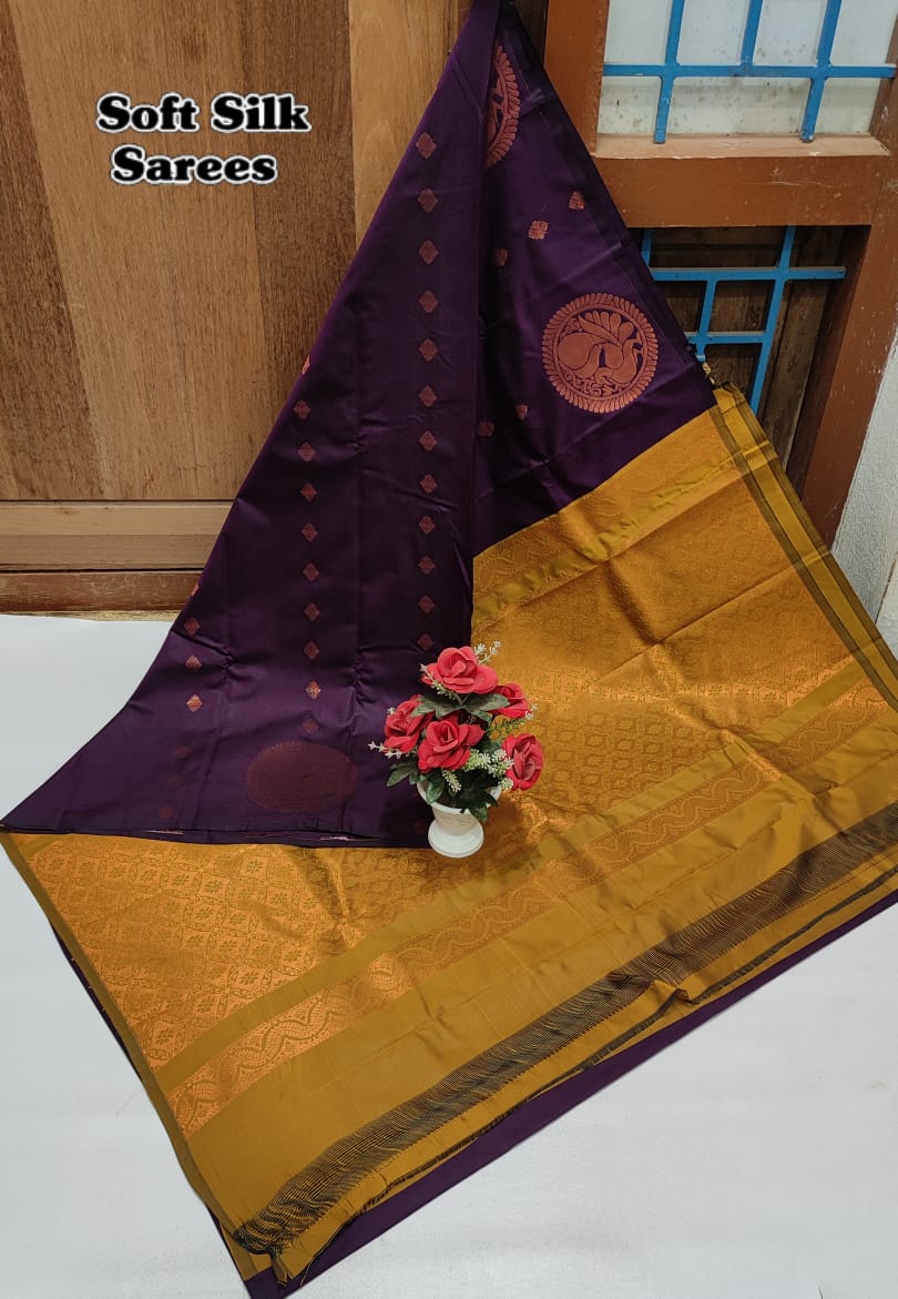 Borderless Soft Silk saree - deep and rich Magenta