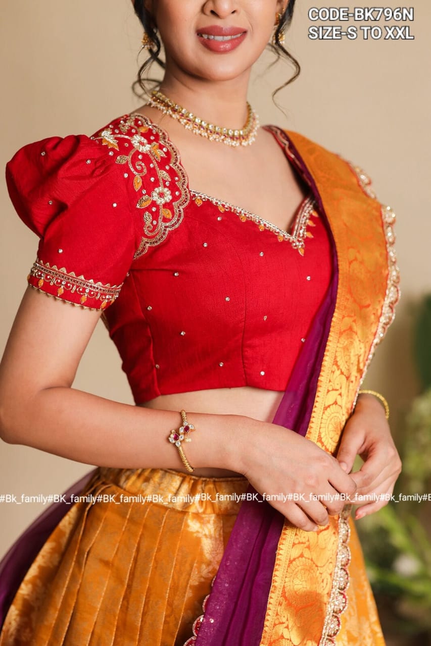 purple-yellow and red hue beautiful lehenga