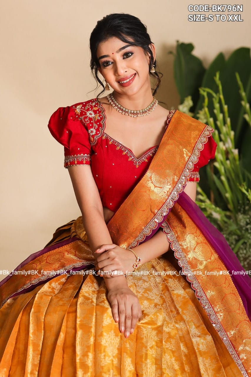 purple-yellow and red hue beautiful lehenga