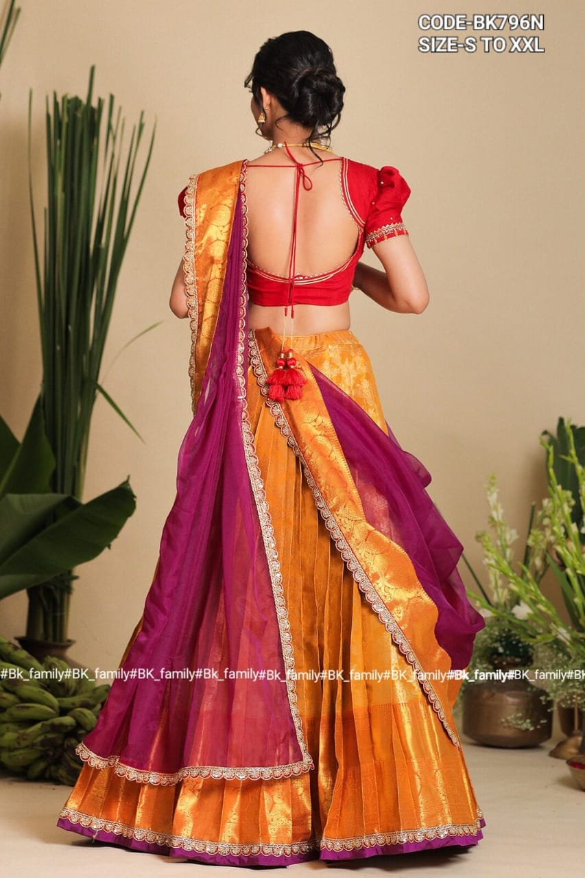 purple-yellow and red hue beautiful lehenga