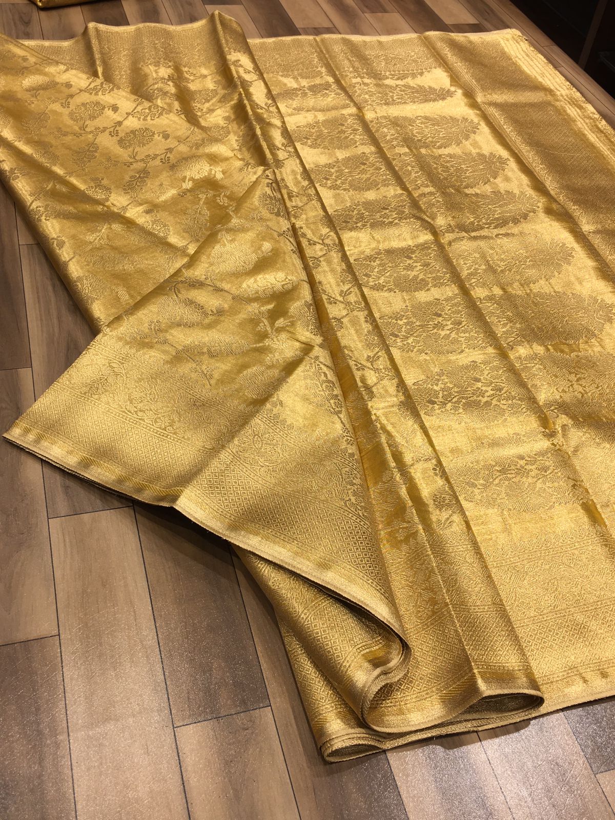 Goldish pattu saree for wedding